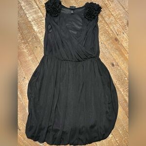 Chic Floral Applique Shoulder Voluminous Bubble Hemline Artsy Whimsy Dress